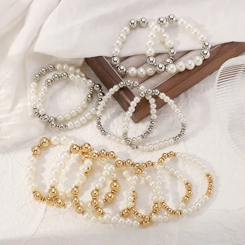 Elegant Multilayer Stretch Bracelets Alloy Faux Artificial Pearl Beaded Jewelry For Women Trendy Fashion Handcrafted Accessories