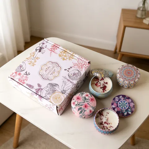 Juego de Regalo de Velas Aromáticas Mezcla de Cera de Soja Patrón de Mandala Velas de Aroma para Navidad Cumpleaños Fiesta Hogar