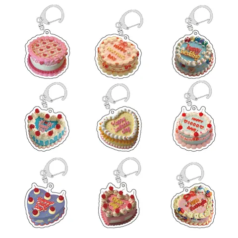Portachiavi in Acrilico Torta di Compleanno Retrò 90s Carino Cuore Tondo Ciondolo Borsa Airpods Fascino Regalo Amico