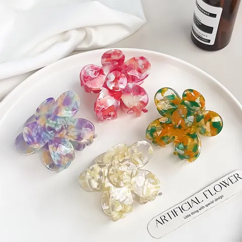 Acetate Flower Hair Claw Clip Elegant Marble Texture Floral Jaw Hairpin For Women Fashion Accessory
