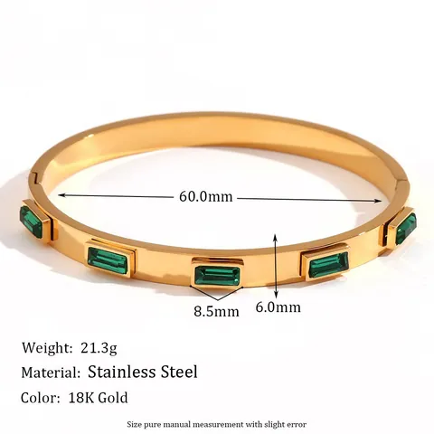 Stainless Steel Bangle Bracelet 18K Gold Plated Zircon Evil Eye Emerald Cut Luxury Fashion Jewelry For Women
