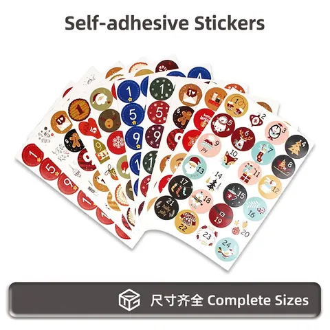 Christmas Advent Calendar Stickers Number Labels Self Adhesive Paper For Holiday Countdown Gift Box Decoration Round Cartoon Pattern