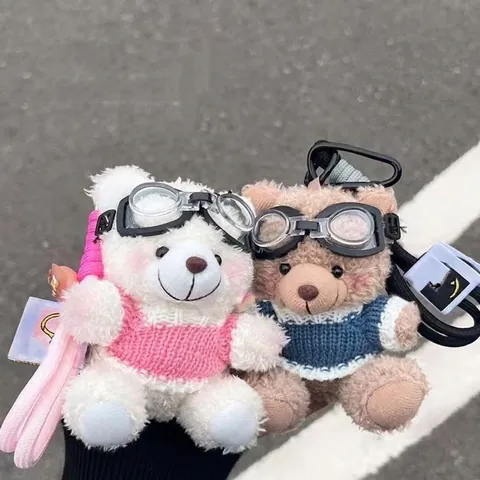Pilotenbeer Pluche Sleutelhanger Met Gebreide Trui En Bril Kawaii Tasbedeltje Sieraad Cadeau Voor Vrouwen Kinderen