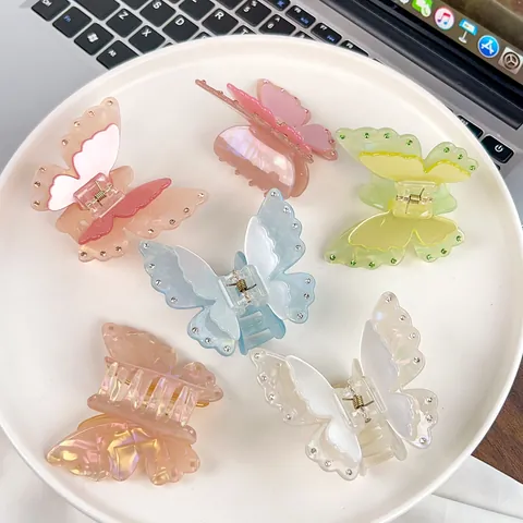 Pinza De Pelo De Mariposa En Capas Acrilico Rhinestone Degradado Dulce Pasador Para Mujeres Accesorio Elegante