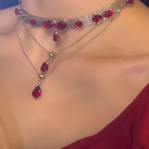 Collana Pendente Goccia Multistrato Lega Zircone Catena Maglia Nappa Stile Corte Retro Elegante Donne