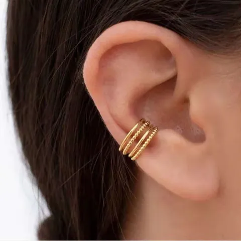 Πολυεπίπεδο Ear Cuff Από Επιχρυσωμένο Ανοξείδωτο Ατσάλι 18K Χωρίς Τρύπα Σκουλαρίκι Κλιπ Σχήμα C Μοντέρνο Κόσμημα