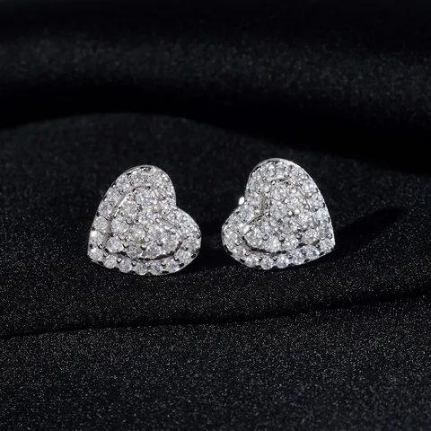 Luxury 925 Sterling Silver Heart Moissanite Stud Earrings For Women VVS Cut Pavé Heart Earrings Jewelry With GRA Certificate