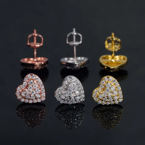 Luxury 925 Sterling Silver Heart Moissanite Stud Earrings For Women VVS Cut Pavé Heart Earrings Jewelry With GRA Certificate