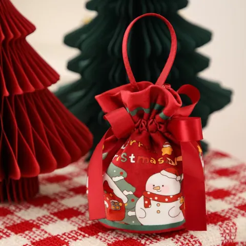 Weihnachts-Geschenktüte Flanell Kordelzug Süßigkeiten Apfel Verpackungstasche Für Feiertagsparty Dekoration Weihnachtsmann Schneemann Muster