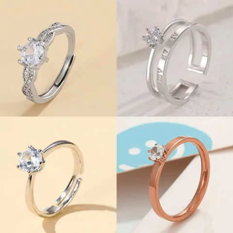 Anello Solitario Rame Zirconia Cubica Sei Griffe Corona Regolabile Numeri Romani Fascia Intrecciata Gioielli Donna