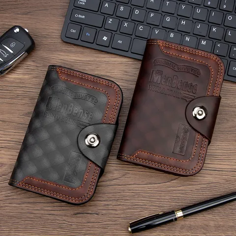 Cartera Hombre Business Casual Patrón Lychee Cuero PU Ranuras Tarjetas Bolsillo Monedas Ventana Foto Plegable