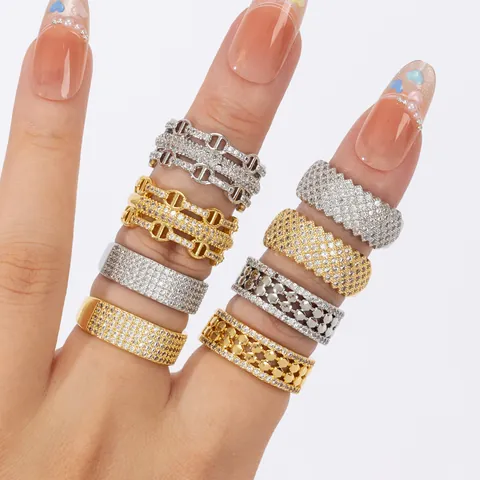 Anillo Abierto De Cobre Chapado En Oro De 18K Minimalista Con Circonita Joyería Ajustable Geométrica Para Mujer