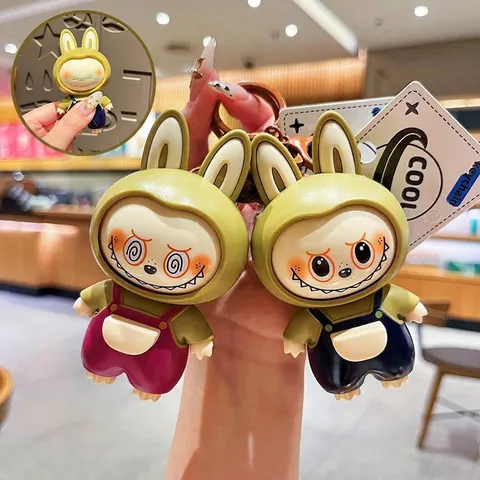 Original Gesichtswechselnder La Bubu Schlüsselanhänger Süßes Cartoon Kinder Spielzeug Paar Taschenanhänger Puppenmaschine Kleines Geschenk
