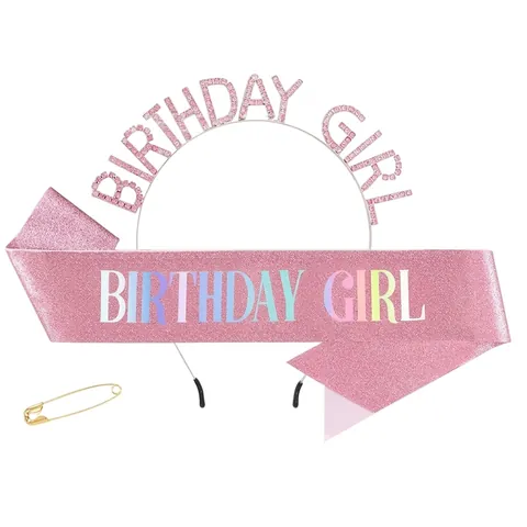 Cerchietto Tiara In Lega Con Strass Birthday Girl Queen E Set Di Fascia Luccicante Per Donne Ragazze Festa Compleanno