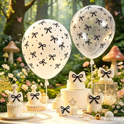 Bow Knot Printed Latex Balloons Birthday Wedding Party Decoration Transparent Pink White Black Soft Decorative Props