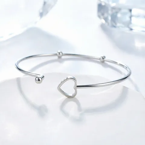Brazalete Abierto De Corazón De Acero Inoxidable Para Mujer Diseño De Nudo Simple Pulsera Ajustable Joyería Galvanizada Regalo
