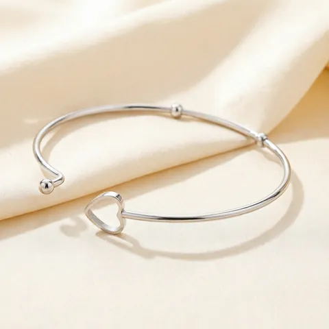 Brazalete Abierto De Corazón De Acero Inoxidable Para Mujer Diseño De Nudo Simple Pulsera Ajustable Joyería Galvanizada Regalo