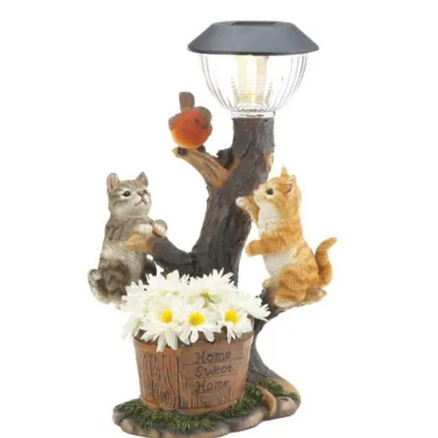 Ornamento de Animal LED Solar Figura de Resina de Gato Perro Conejo Luz de Jardín Decorativa Escultura de Escritorio para Hogar
