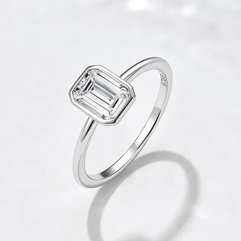925 Sterling Silver Emerald Cut Rhinestone Ring For Women Geometric Bezel Setting Gold Plated Luxury Minimalist Jewelry Ring