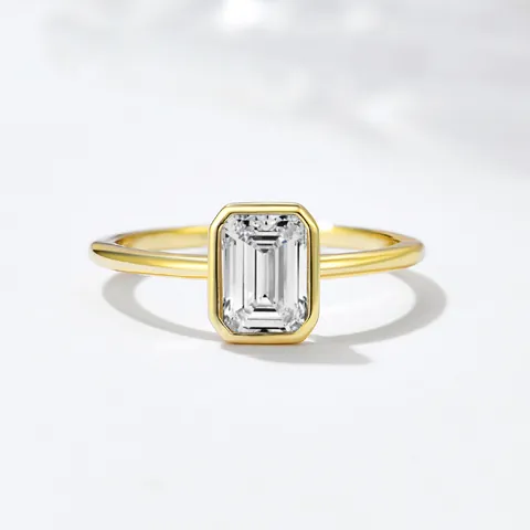 925 Sterling Silver Emerald Cut Square Rhinestone Ring For Women Minimalist Bezel Setting Gold Plated Luxury Fashion Finger Ring Jewelry