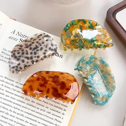 Pinza Para El Pelo De Acetato Mármol Carey Irregular Semicírculo Tiburón Accesorio De Peinado Para Mujeres