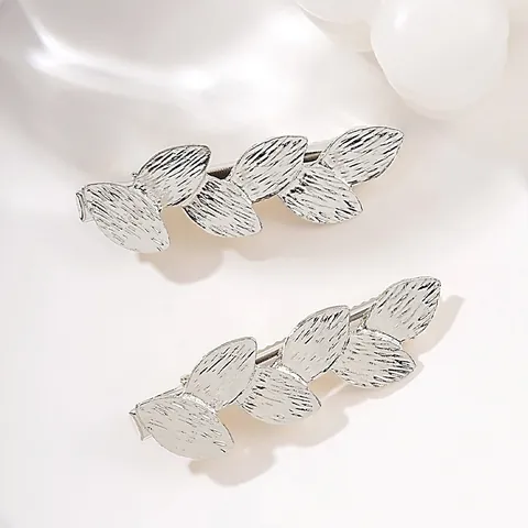 Pince À Cheveux Feuille En Métal Alliage Texture Brossée Style Rétro Vintage Barrette Pour Femmes Filles