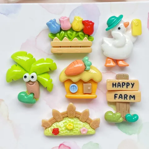Dijes De Resina Temática De Granja Para Manualidades DIY Pinzas Para El Pelo Decoración De Zapatos Pato Casa Árbol Flores Valla Señal