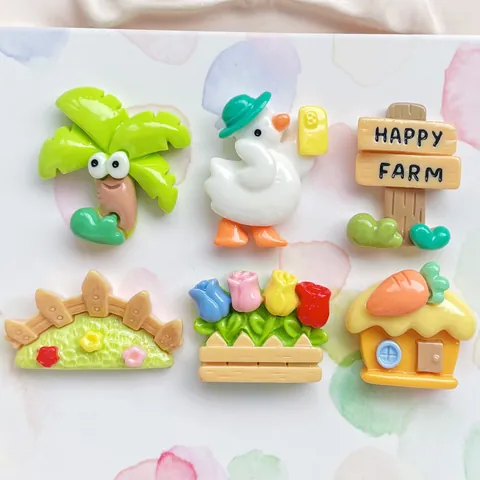 Dijes De Resina Temática De Granja Para Manualidades DIY Pinzas Para El Pelo Decoración De Zapatos Pato Casa Árbol Flores Valla Señal