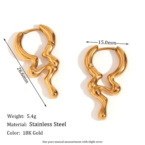 Boucles D'oreilles Créoles Métal Liquide Irrégulier Plaquées Or 18K Acier Inoxydable 316L Style Lave Moderne