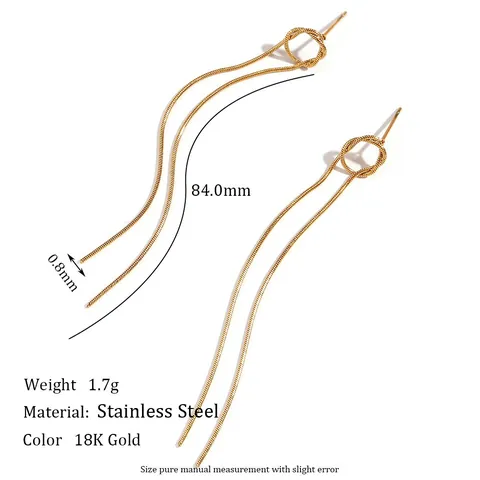 Tassel Stud Earrings 18K Gold Plated Stainless Steel Long Snake Chain Knot Geometric Fashion Jewelry For Women