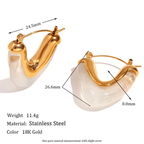 French Vintage Stainless Steel Geometric Hoop Earrings 18K Gold Plated Resin Patchwork Earrings For Women Fashion Jewelry