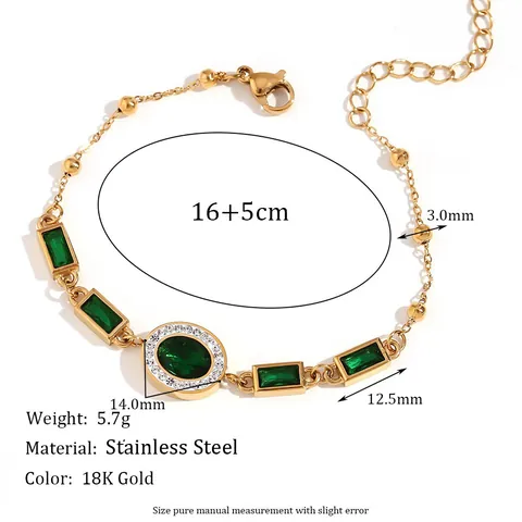 Bracelet En Zircon Vert Émeraude Vintage Acier Inoxydable Plaqué Or 18K Bijoux Réglables Pour Femmes Style Rétro Luxe