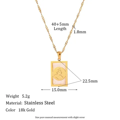 Collana con Pendente Rettangolare in Perla Artificiale in Acciaio Inossidabile Placcato Oro 18K per Donna Gioielli Intarsio