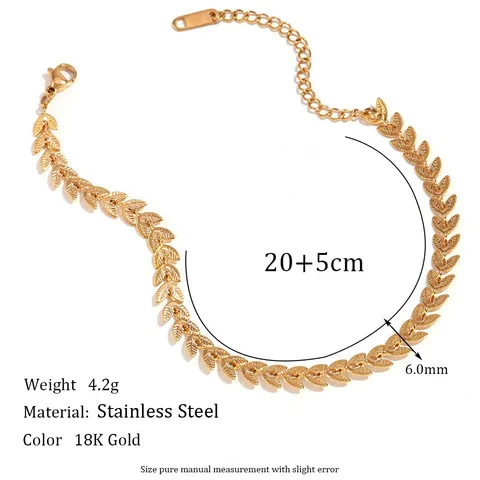 Minimalist Stainless Steel Leaf Necklace Bracelet Anklet 18K Gold Plated Fishtail Chain Jewelry For Women Fashion Accessory