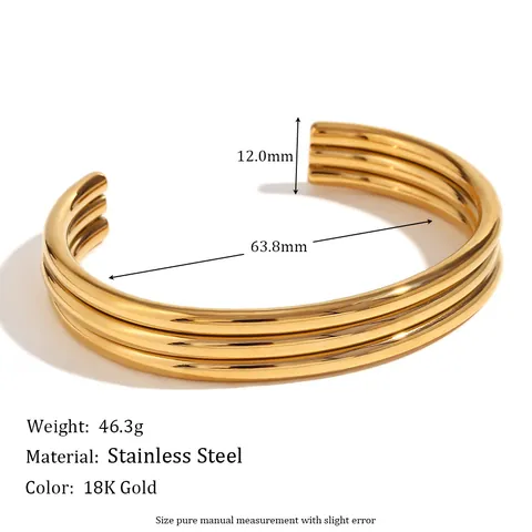 Minimalistisches Edelstahl Armband Für Damen Dreilagiges Offenes Design 18K Vergoldet Glatt Geometrisch Schmuck Geschenk
