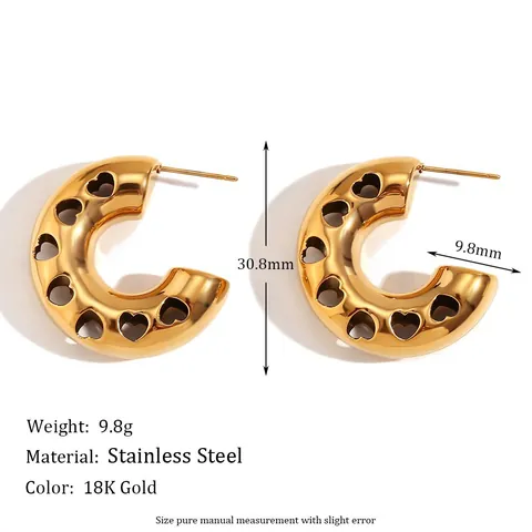 Hollow Heart Hoop Earrings Stainless Steel Vacuum Plated Polished Mirror Geometric Fashion Jewelry For Women Gift