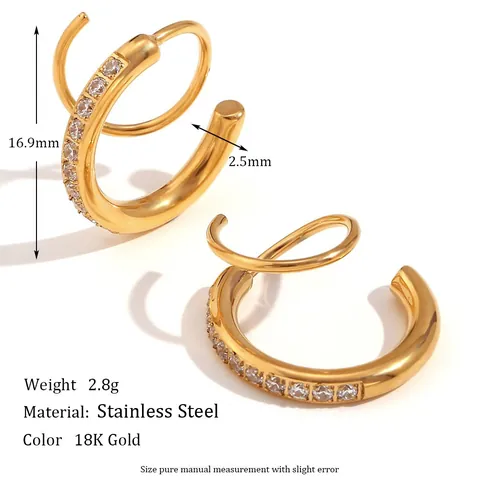 Fashion Stainless Steel Spiral Hoop Earrings For Women 18K Gold Plated Rhinestone Inlaid Geometric Niche Design Jewelry