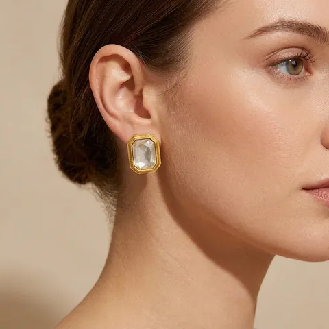 Orecchini A Lobo In Zirconia Ottagonali Acciaio Inossidabile Placcato Oro 18K Geometrico Rettangolare Per Donna