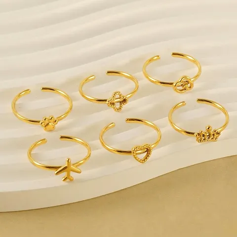 Anelli Aperti Regolabili Donna Acciaio Inossidabile Placcato Oro 18K Gioielli Cuore Zampa Di Gatto Corona