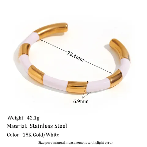 Bracelet Jonc Minimaliste en Acier Inoxydable Segmenté Bambou Plaqué Or 18K Émail Goutte d'Huile pour Femme Bijoux de Mode