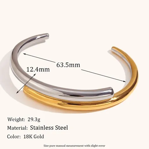 Minimalist Two Tone Cuff Bracelet And Interlocking Ring 18K Gold Plated 316L Stainless Steel Geometric Jewelry For Women
