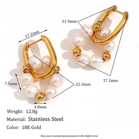 18K Vergoldeter Edelstahl U-Förmige Hoop Ohrringe Mit Süßwasserperle Für Damen Minimalist Mode Kleiner Schmuck Geschenk