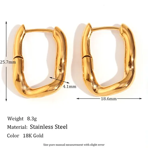 Irregular U-Shape Hoop Earrings 316L Stainless Steel 18K Gold Plated Minimalist Geometric Wave Liquid Metal Style Women