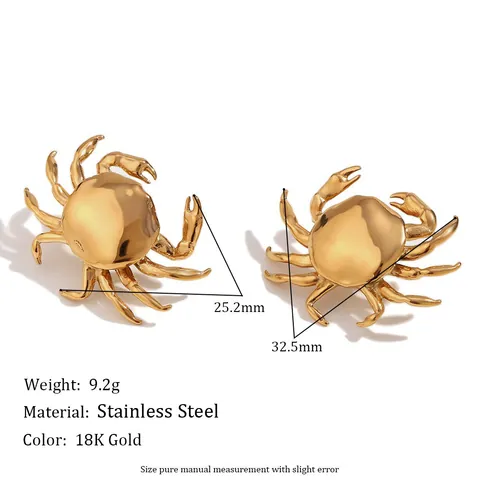 Creative Crab Stud Earrings Small Personality Animal Shape Stainless Steel With 18K Gold Plating For Women