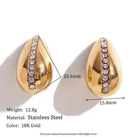 Water Drop Stud Earrings 316L Stainless Steel With Rhinestone 18K Gold Plated Minimalist Light Luxury Jewelry For Women