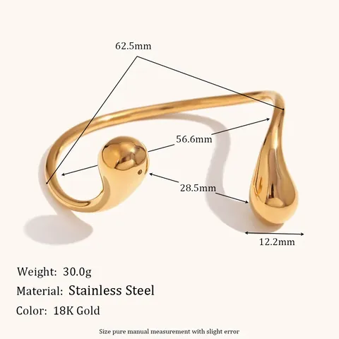 Minimalist Stainless Steel Double Waterdrop Open Bangle Adjustable Gold Silver Plated Water Drop Ring Set Fashion Jewelry Women