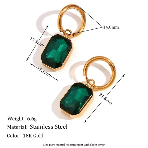 Boucles d'Oreilles Pendantes Rectangulaires en Acier Inoxydable avec Strass pour Femmes Boucles d'Oreilles Géométriques Biseautées