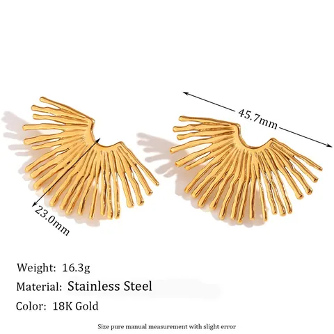 Pendientes De Botón De Abanico Para Mujer Acero Inoxidable Chapado En Oro 18K Exagerado Hip Hop Geométrico Street