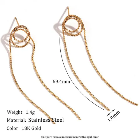 Minimalist Stainless Steel Long Tassel Stud Earrings For Women 18K Gold Plated Snake Chain Braided Linear Drop Earrings