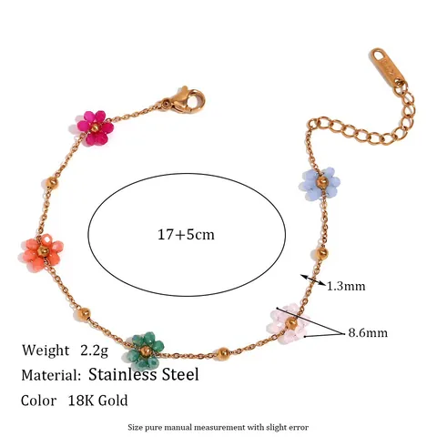 Handgemaakte Kleurrijke Kraal Bloemen Ketting 316L Roestvrij Staal 18K Verguld Boheemse Florale Sieraden Voor Dames